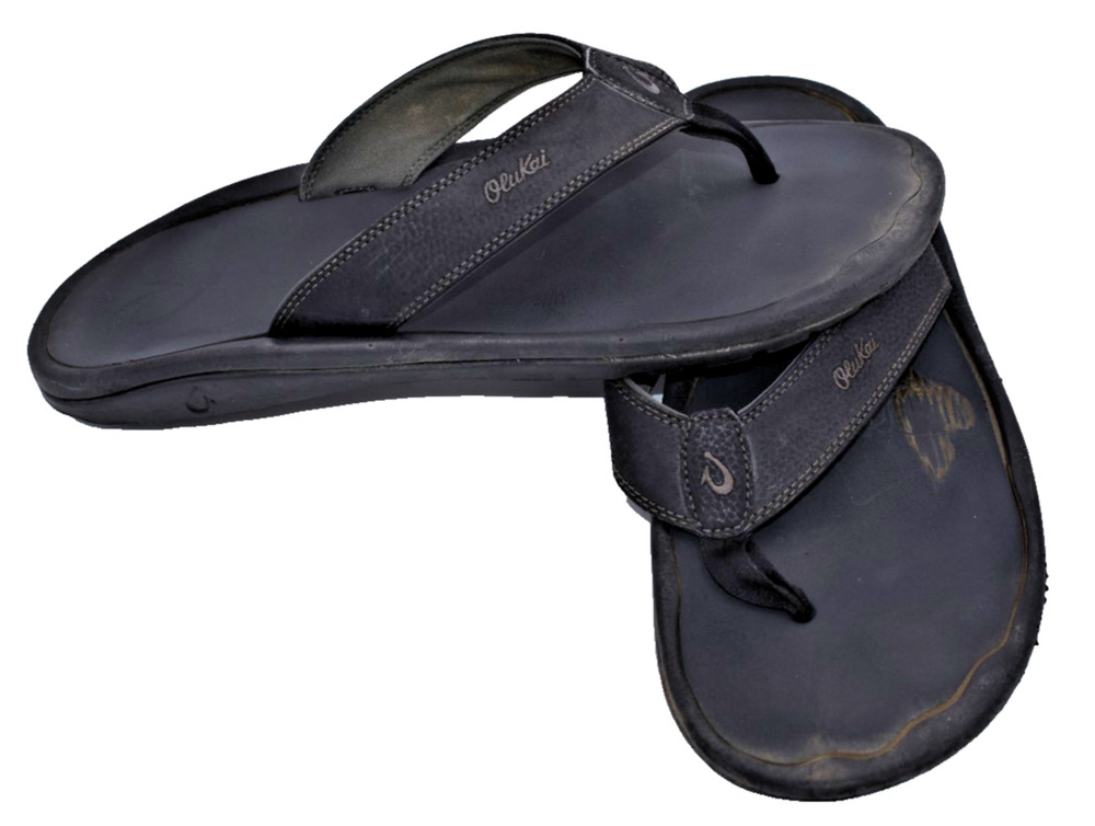 OluKai Ohana Flip Flops Black Sandals Slip On 10110A-4042 Mens 15